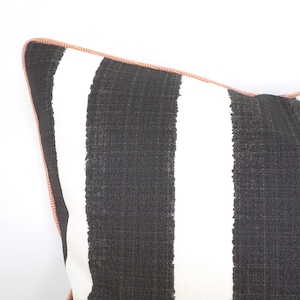 Black throw pillow cover 18x18 new farmhouse chic, block stripe pillow case, black and white cushion cover country living
