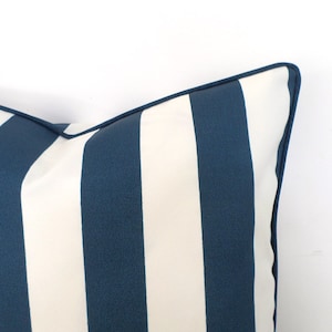 Blue and white outdoor pillow cover, blue striped outdoor cushion case, nautical pillow cover, canopy stripe cushion beach house decor image 2