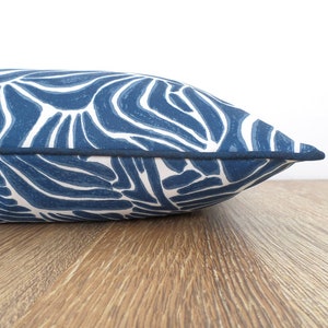 Blue outdoor pillow cover 18x18 zebra print, animal print pillow case beach house decor, blue white cushion cover porch decor