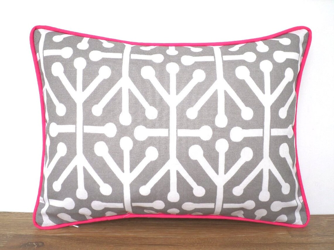 Gray outdoor pillow cover 16x12 small pink lumbar pillow Etsy