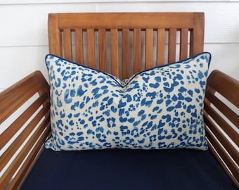 Blue cheetah pillow cover, blue lumbar pillow case for outdoor use leopard print