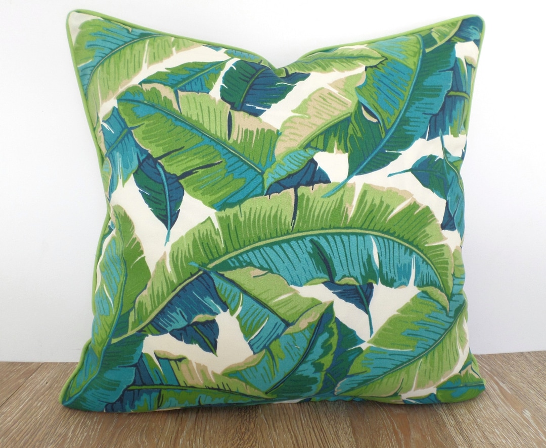 Green Palm Leaf Pillow Cover 20x20 Palm Beach Decor, Tropical Outdoor