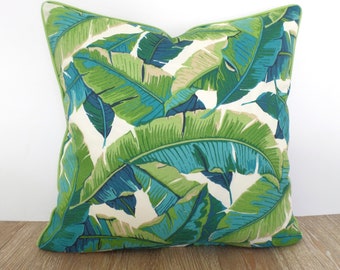 Green palm leaf pillow cover 20x20 Palm Beach Decor, tropical outdoor pillow case banana leaf print
