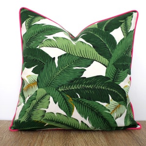 Tropical lumbar pillow cover 20x12 spring decor, banana leaf pillow case coastal beach house, green outdoor cushion palm leaf print image 8