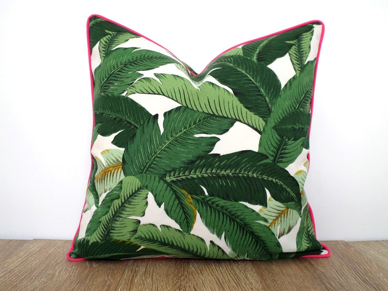 Tropical lumbar pillow cover 20x12 spring decor, banana leaf pillow case coastal beach house, green outdoor cushion palm leaf print image 8