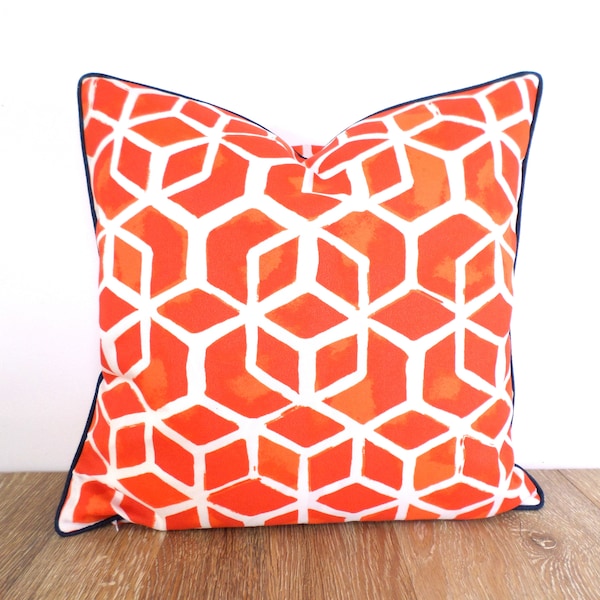 Orange outdoor pillow cover 18x18 front porch decor, geometric pillow case, trellis outdoor cushion case fall front porch decor