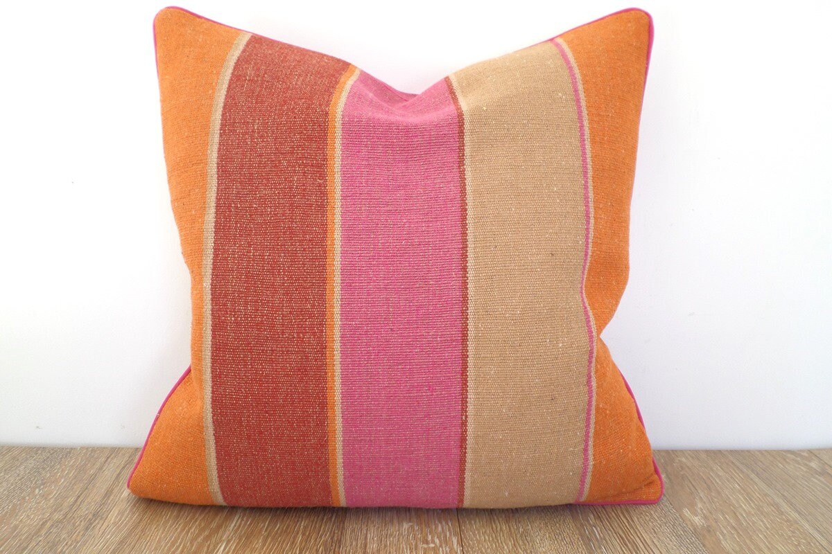 Jute Pillow Cover Farmhouse Chic Color Block Bench Cushion Etsy