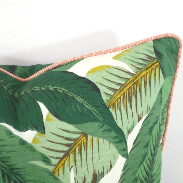 Palm leaf pillow cover 18x18 Beverly Hills Decor, green outdoor pillow cover banana leaf print, tropical outdoor cushion case