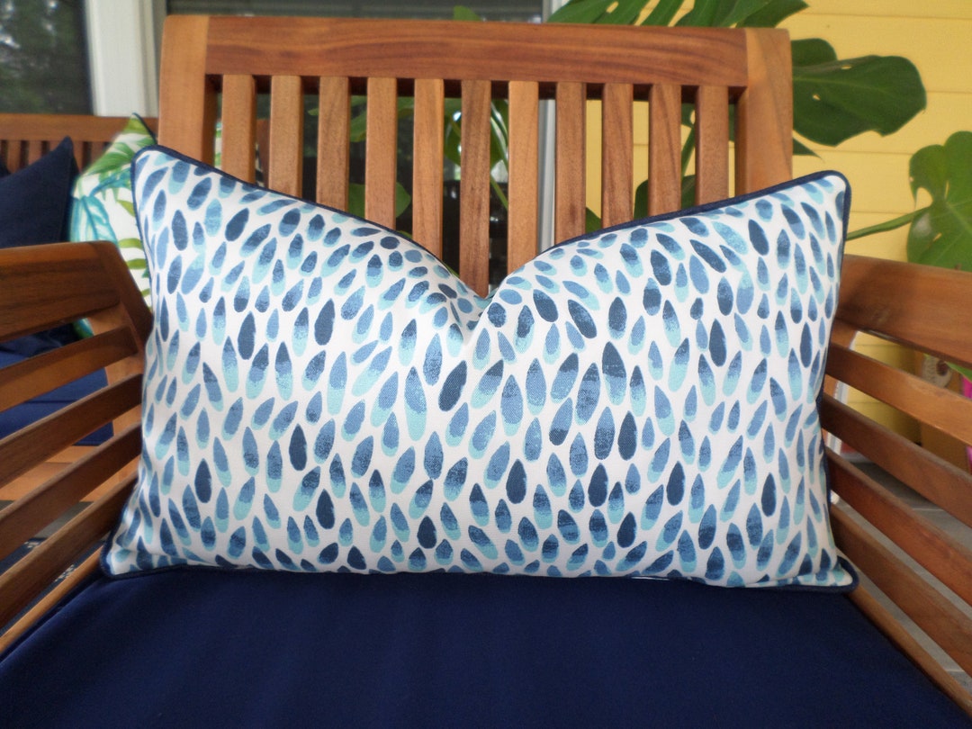 Aqua Blue Outdoor Pillow Cover Modern Home Decor, Blue Dot Pillow Case