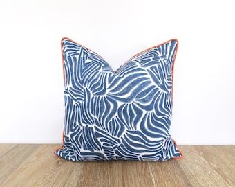 Blue outdoor pillow cover  zebra print, animal print pillow case blue and orange
