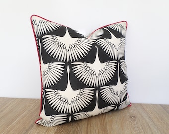 Black cushion cover 18x18 minimalist decor, bird pillow case, black swan pillow cover, outdoor pillow case