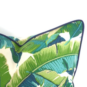 Tropical pillow cover banana leaf print, green outdoor cushion cover Hollywood Regency, green palm leaf pillow cover outdoor fabric image 1