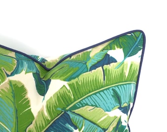 Tropical pillow cover banana leaf print, green outdoor cushion cover Hollywood Regency, green palm leaf pillow cover outdoor fabric