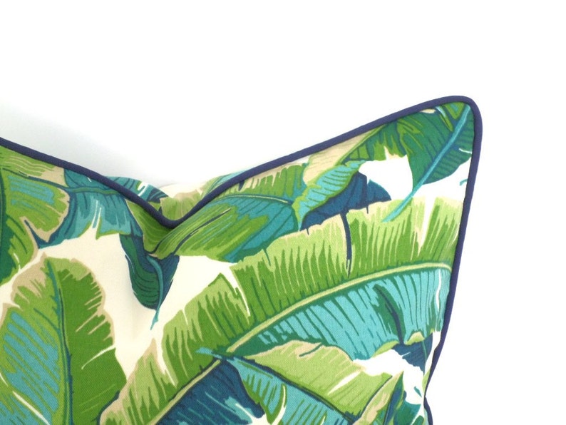 Tropical pillow cover banana leaf print, green outdoor cushion cover Hollywood Regency, green palm leaf pillow cover outdoor fabric image 1