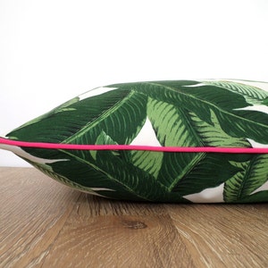 Tropical lumbar pillow cover 20x12 spring decor, banana leaf pillow case coastal beach house, green outdoor cushion palm leaf print