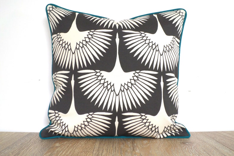 Black outdoor pillow cover 16x16 Mid Century Decor bird flock Etsy
