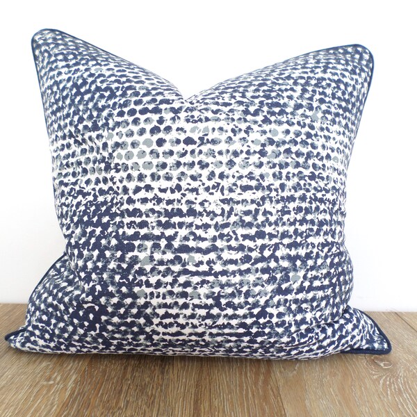 Indigo Blue Dotted Pillow Cover: Modern Blue Gray Cushion (18x18)