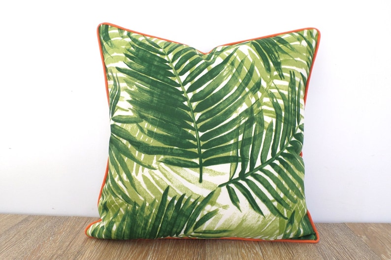 Green Palm Leaf Pillow Cover Front Porch Decor Tropical Bench Cushion Case Tommy Bahama Fabric Green And Orange Outdoor Pillow Cover