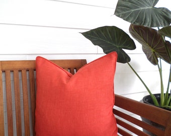 Coral outdoor pillow cover 18x18, solid orange cushion cover for outdoor bench