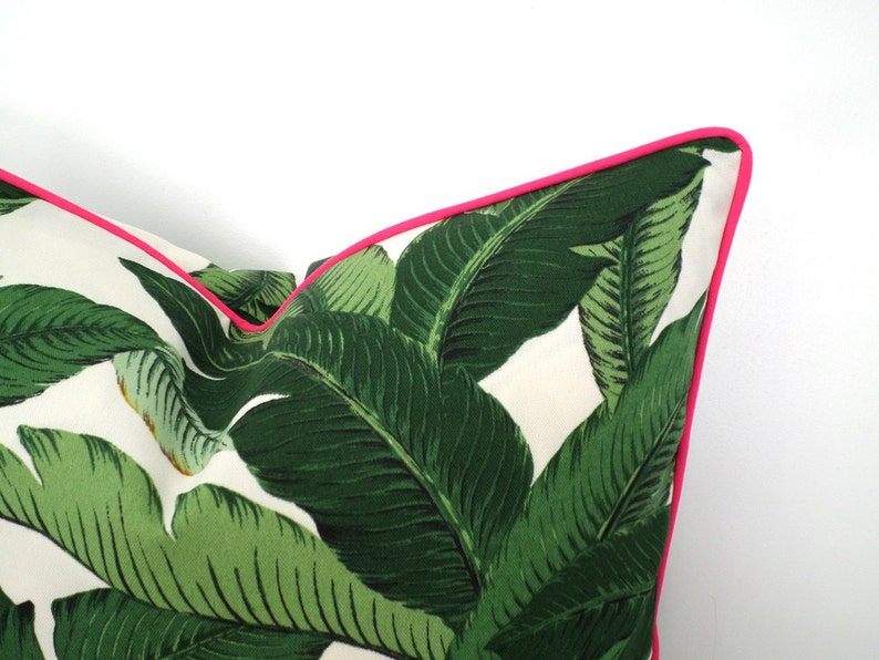 Tropical lumbar pillow cover 20x12 spring decor, banana leaf pillow case coastal beach house, green outdoor cushion palm leaf print image 3