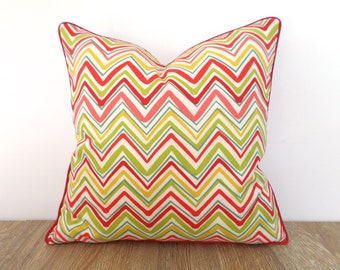 Red outdoor pillow cover 18x18 traditional decor, chevron throw pillow case for outdoor lounge chair