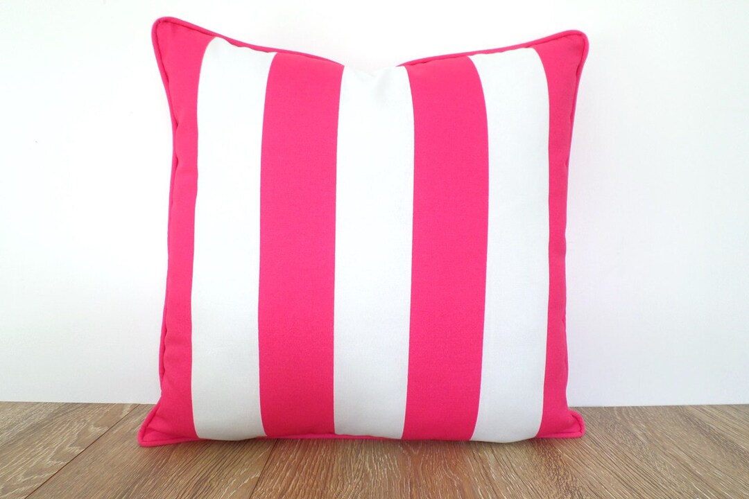 Pink Outdoor Cushion Cover 20x20, Wide Striped Outdoor Pillow Case