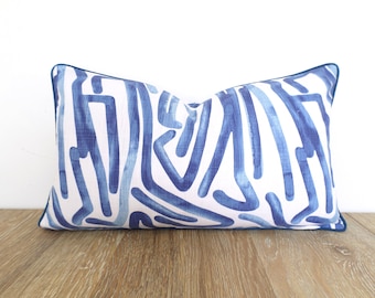 Royal blue lumbar pillow cover 20x12 modern home decor, Blue geometric throw pillow Hampton Style