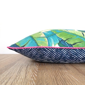 Tropical pillow cover set of two 18x18 beach house decor, blue outdoor pillow case reversible tropical geometric print