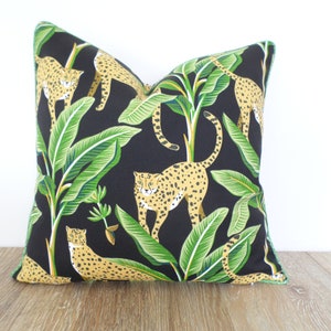 Cheetah pillow cover 18x18 tropical jungle decor, black outdoor cushion case leopard print