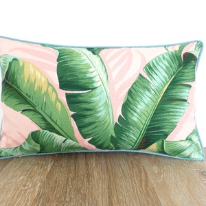 Banana leaf lumbar cover 20x12 Old Florida Decor, blush outdoor pillow cover reversible pillow tropical geometric print