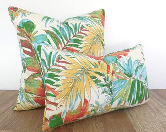 Tropical lumbar pillow case 20x12 Caribbean Decor, palm leaf pillow cover Old Florida Style