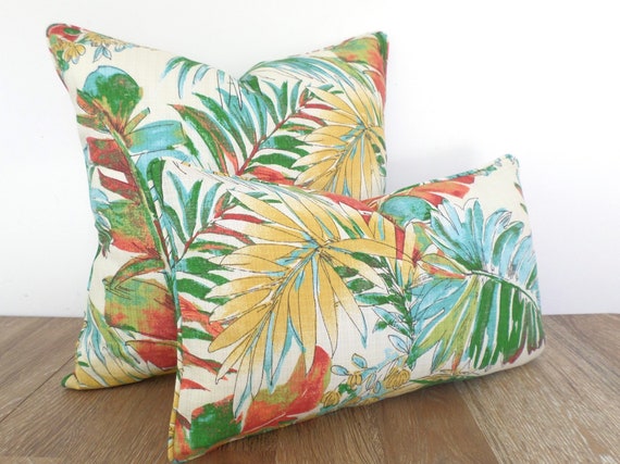 Tropical Lumbar Pillow Case 20x12 Caribbean Decor, Palm Leaf