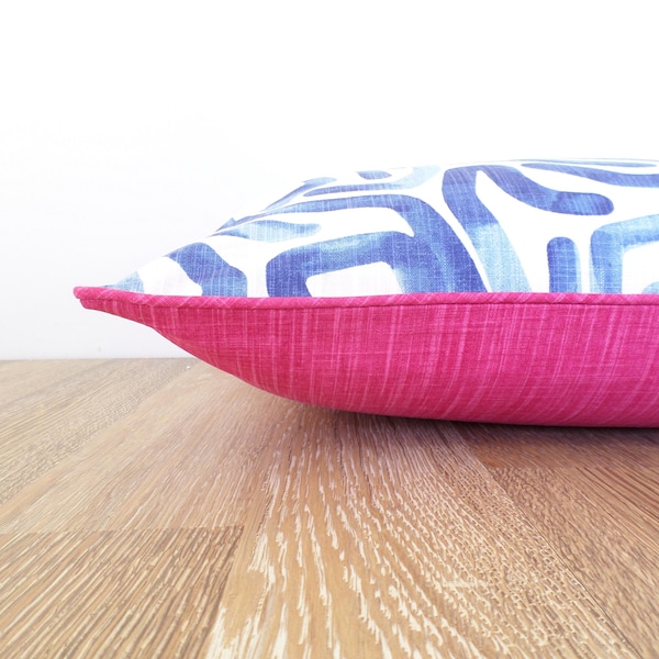 Colorful abstract swirl pillow cover royal blue and pink swirl print fun modern decor