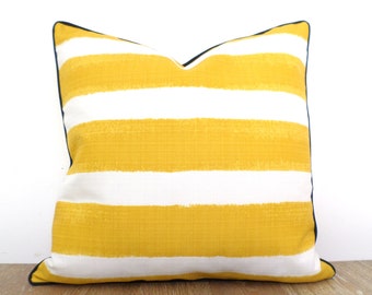 Yellow outdoor pillow cover 18x18, striped pillow case spring decor, yellow and white cushion cover horizontal striped pillow case