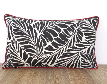 Black outdoor pillow cover tropical decor, swaying palm pillow case black and red decor, tropical pillow case