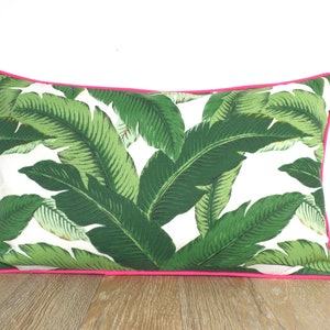 Tropical lumbar pillow cover 20x12 spring decor, banana leaf pillow case coastal beach house, green outdoor cushion palm leaf print image 6