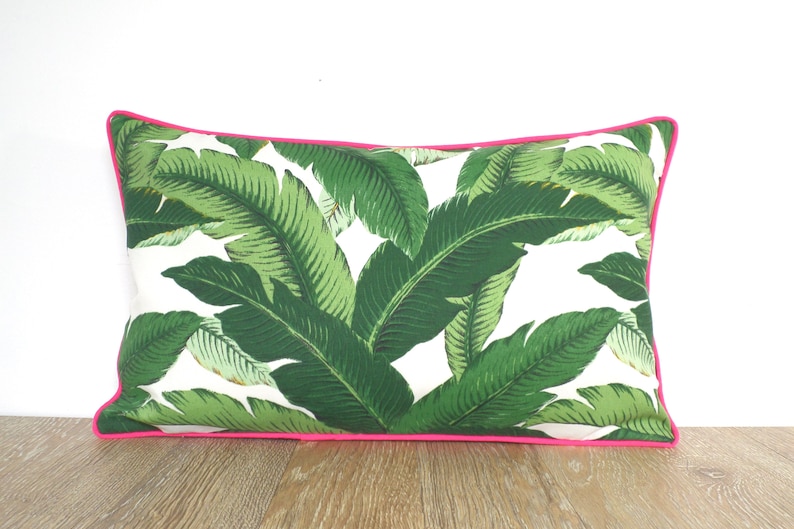 Tropical lumbar pillow cover 20x12 spring decor, banana leaf pillow case coastal beach house, green outdoor cushion palm leaf print image 6