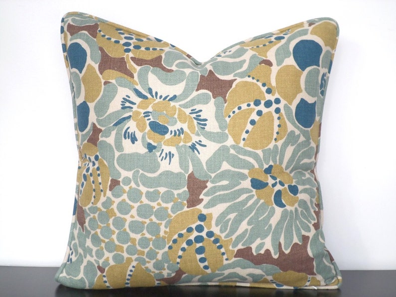 Teal throw pillow cover 18x18 floral decor tropical sofa Etsy