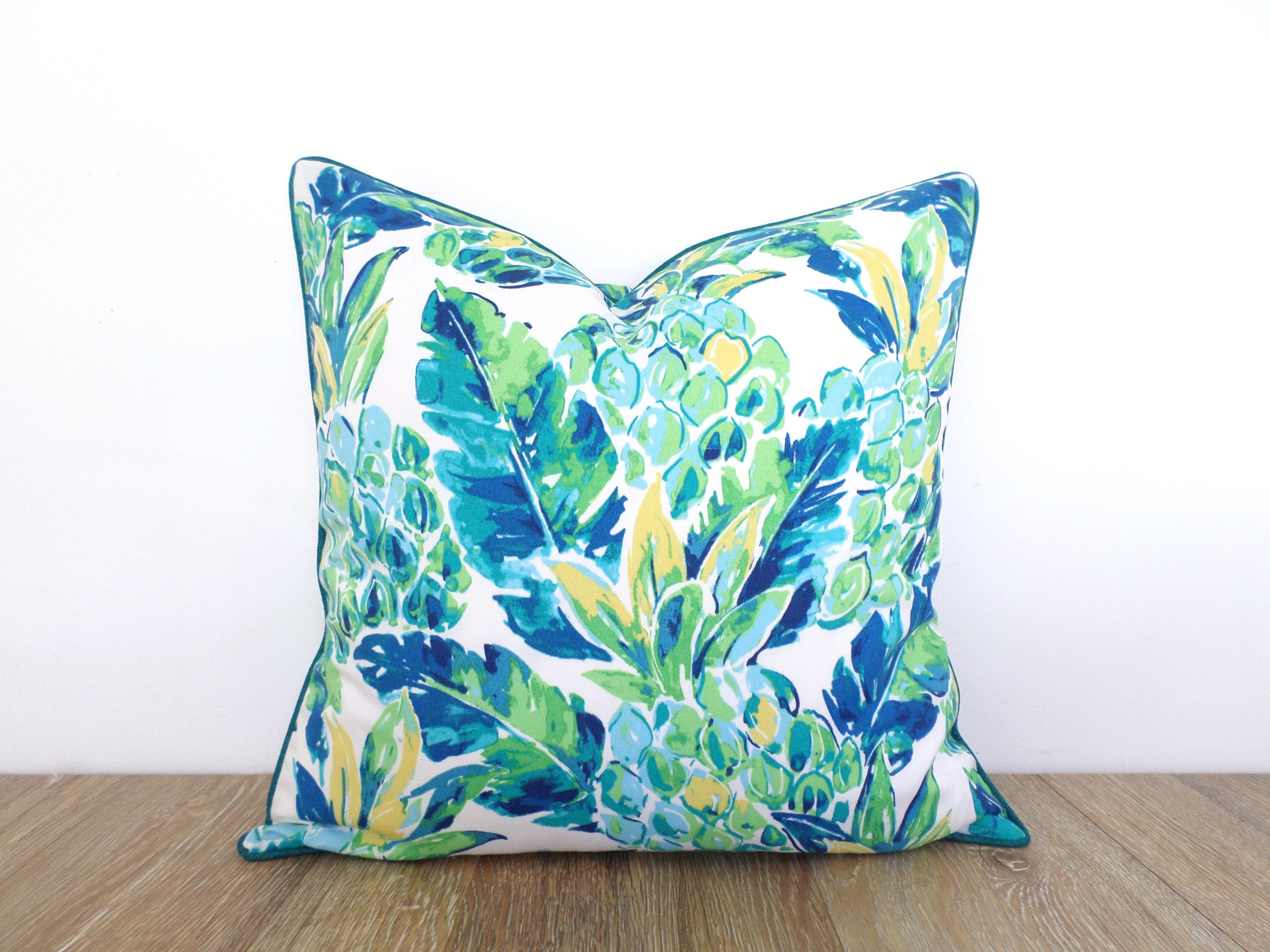 Blue pineapple pillow cover 20x20 tropical outdoor pillow Etsy