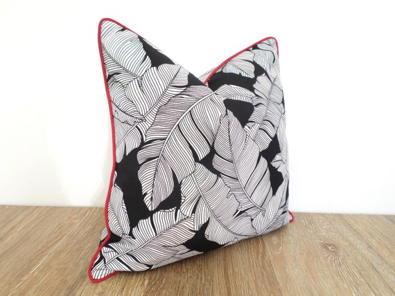 Black outdoor pillow cover swaying palm print, tropical pillow case coastal home decor monochrome black and white print
