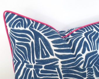 Blue pillow cover blue zebra print, animal print outdoor pillow case blue and white decor