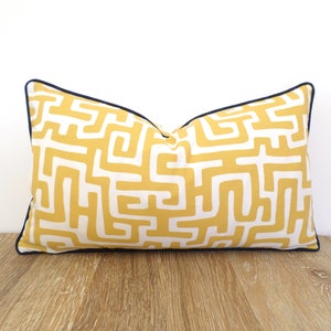 Outdoor Greek Key lumbar pillow cover modern home decor, yellow outdoor pillow case boho decor