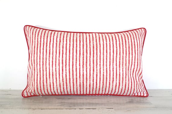 Red striped pillow cover farmhouse Red lumbar pillow | Etsy