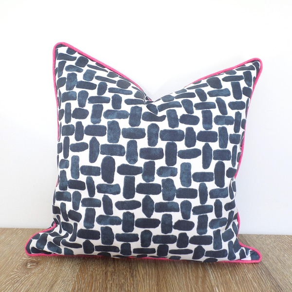 Blue geometric pillow cover outdoor fabric, blue and pink outdoor pillow case