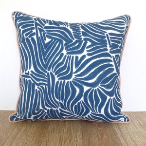 Blue animal print pillow cover 18x18 front porch decor, blue and blush outdoor pillow case, zebra print outdoor cushion cover image 2