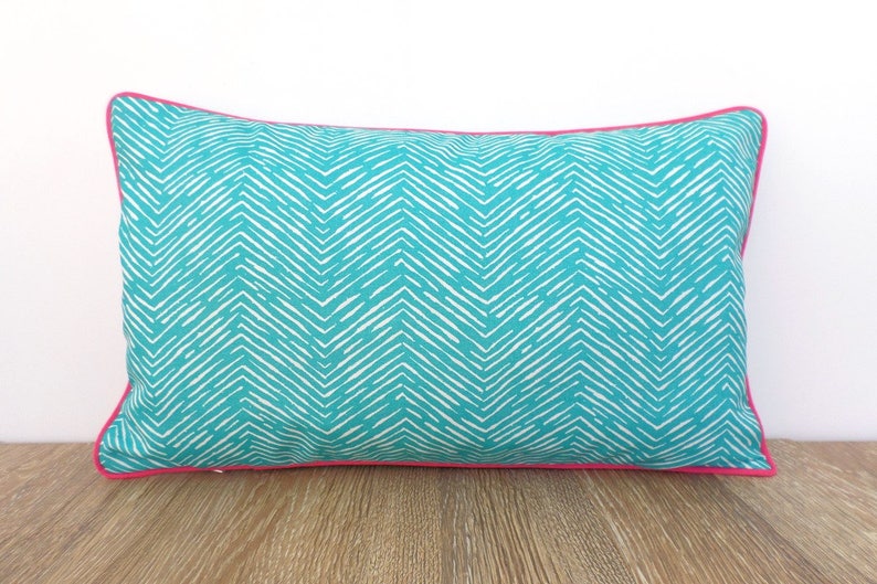 Turquoise Outdoor Pillow Cover 20x12 Geometric Cushion Cover Etsy