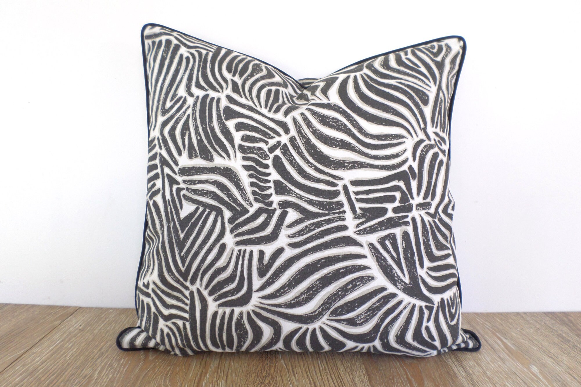 Black zebra pillow cover 16x16 fall porch decor gray outdoor Etsy