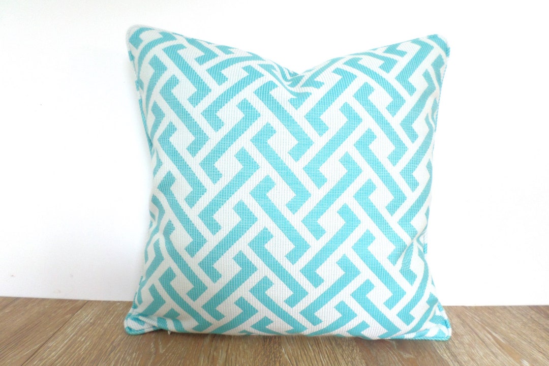 Turquoise Outdoor Pillow Cover 18x18, Trellis Pillow Case for Outdoor
