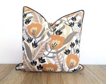 Flower outdoor pillow cover fall outdoor decor, brown outdoor cushion case abstract flower print