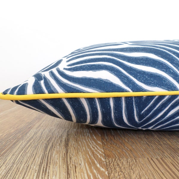 Zebra outdoor pillow cover 18x18, 20x20 22x22, animal print pillow case indoor outdoor fabric blue and yellow decor